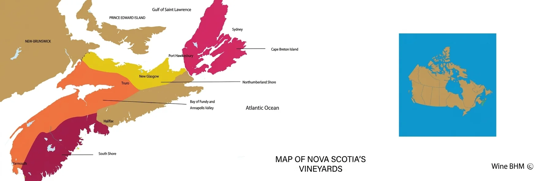 Carte du vignobles de Nouvelle-&Eacute;cosse